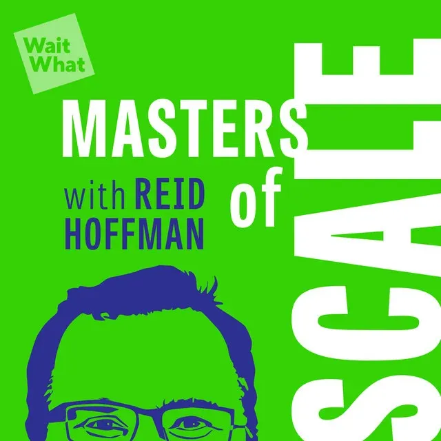 Cover art for the podcast Masters of Scale with Reid Hoffman, a green cover with an illustrated portrait of Hoffman.